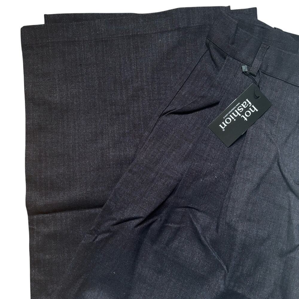 Women’s Wide Leg Pleated Pants Dark Gray Navy High Waist Trousers Large - Picture 7 of 10